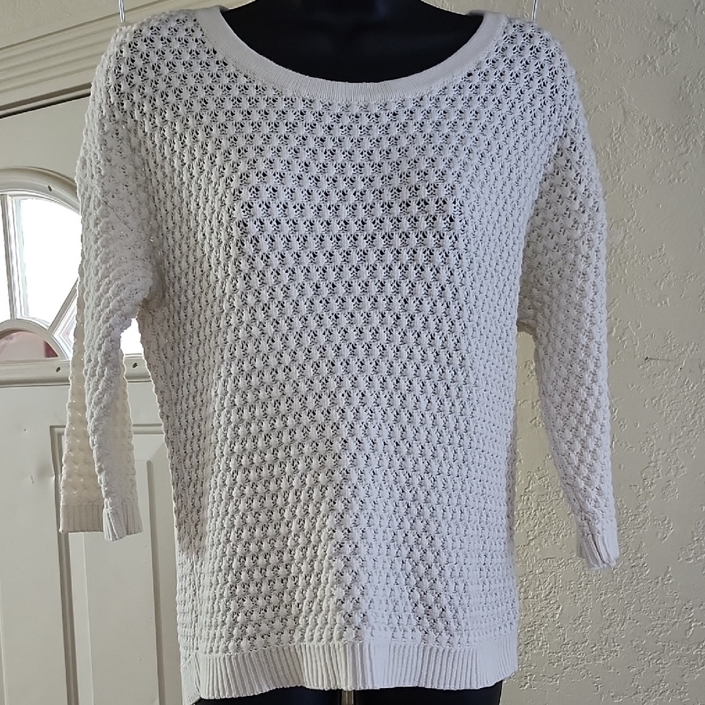 Athleta Seychelles Open-Knit Sweater Ivory Cream Size S Summer Knit Linen Blend